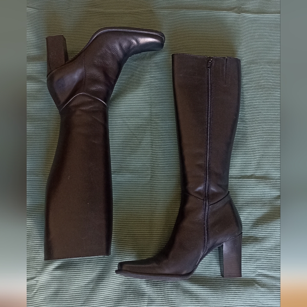 Italian Black Leather Knee-High Boots